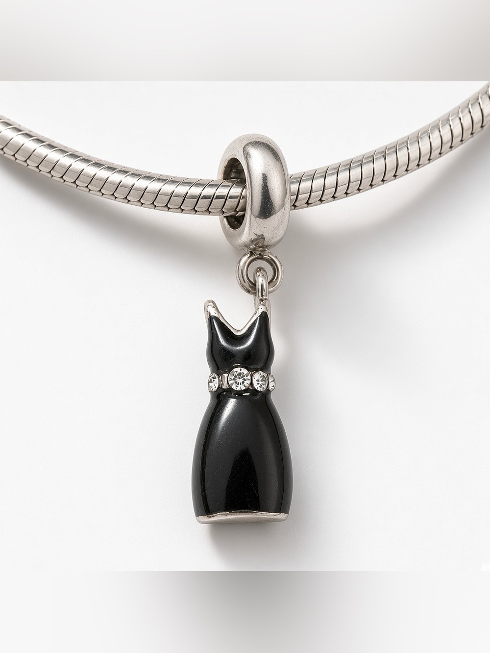 Silver Little Black Dress Rhinestone Charm